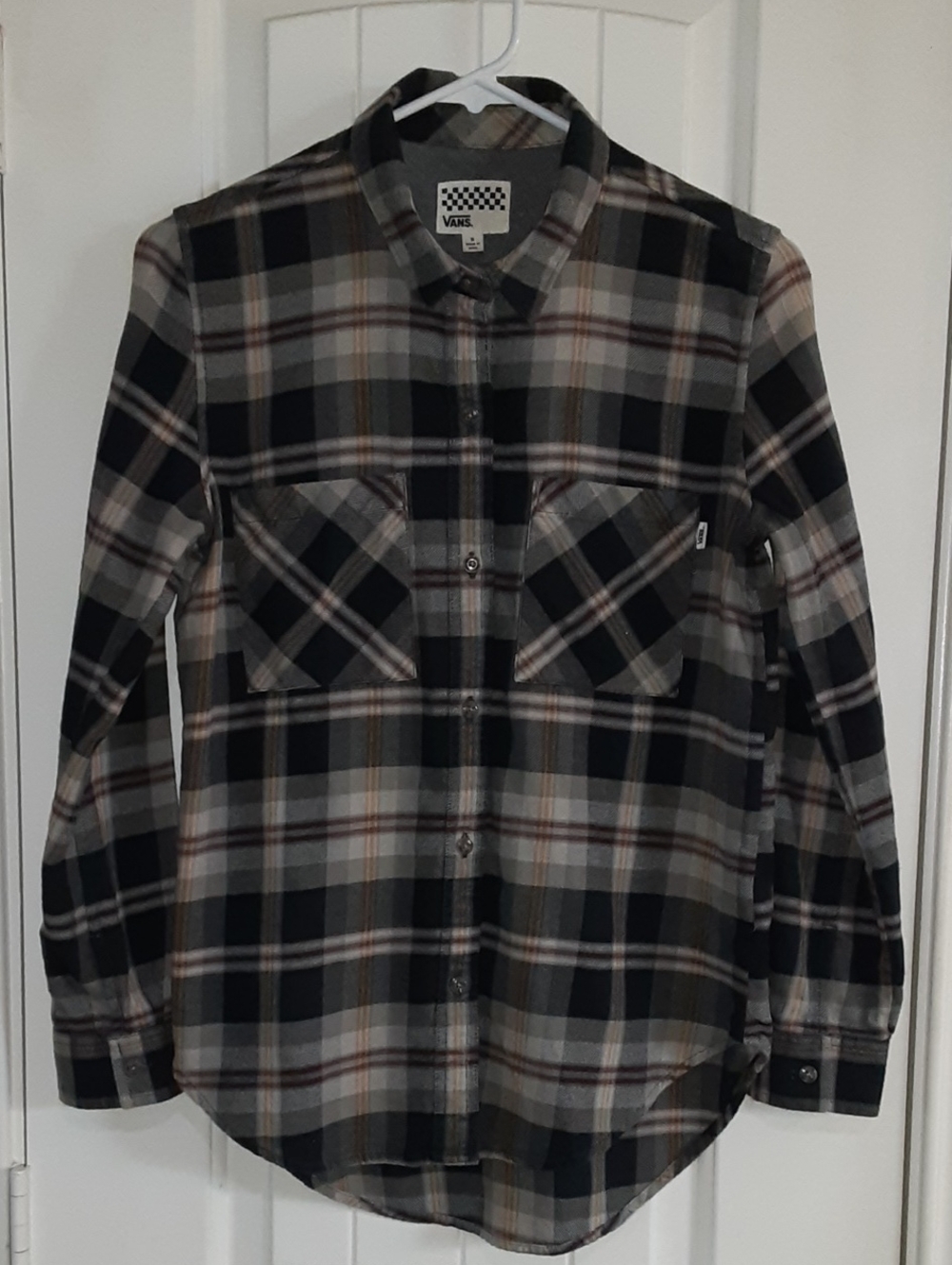 Vans Men's Plaid Flannel Shirt Size S Gray Black Orange Fall 2015